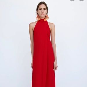 Zara maxi red dress and earrings
